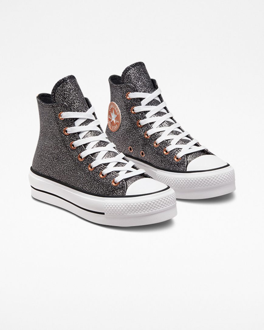 Pantofi Platforma Dama Converse Chuck Taylor All Star Lift Metallic Glitter Inalti Negrii Cupru Albi | RO QDTYW064